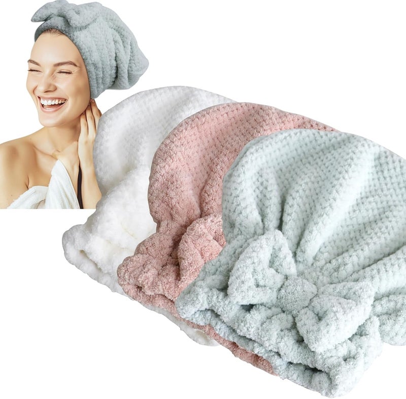 Jseng 3PC Microfiber Hair Towel Caps, Extrame Soft & Ultra Absorbent, Fast Drying Hair Drying Caps Towel Turban Wrap for Wet Hair Women - Image 1